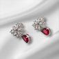 Red Flower Drop Zirconia Earrings