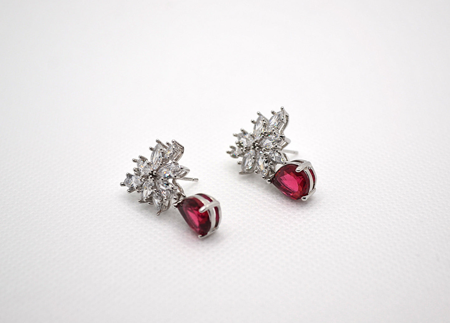 Red Flower Drop Zirconia Earrings