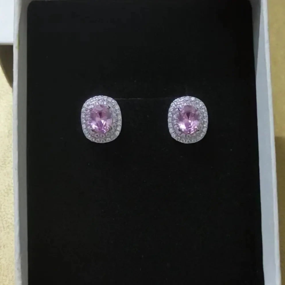 Pink Oval Zirconia Studs