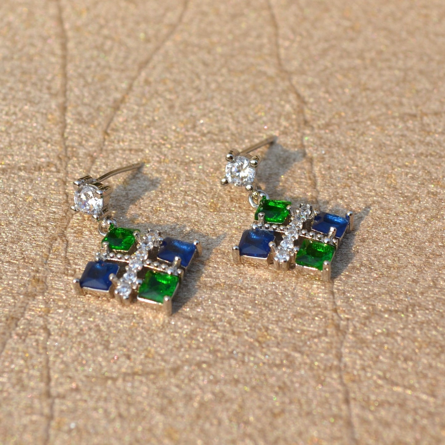 Blue Green Zirconia Earrings