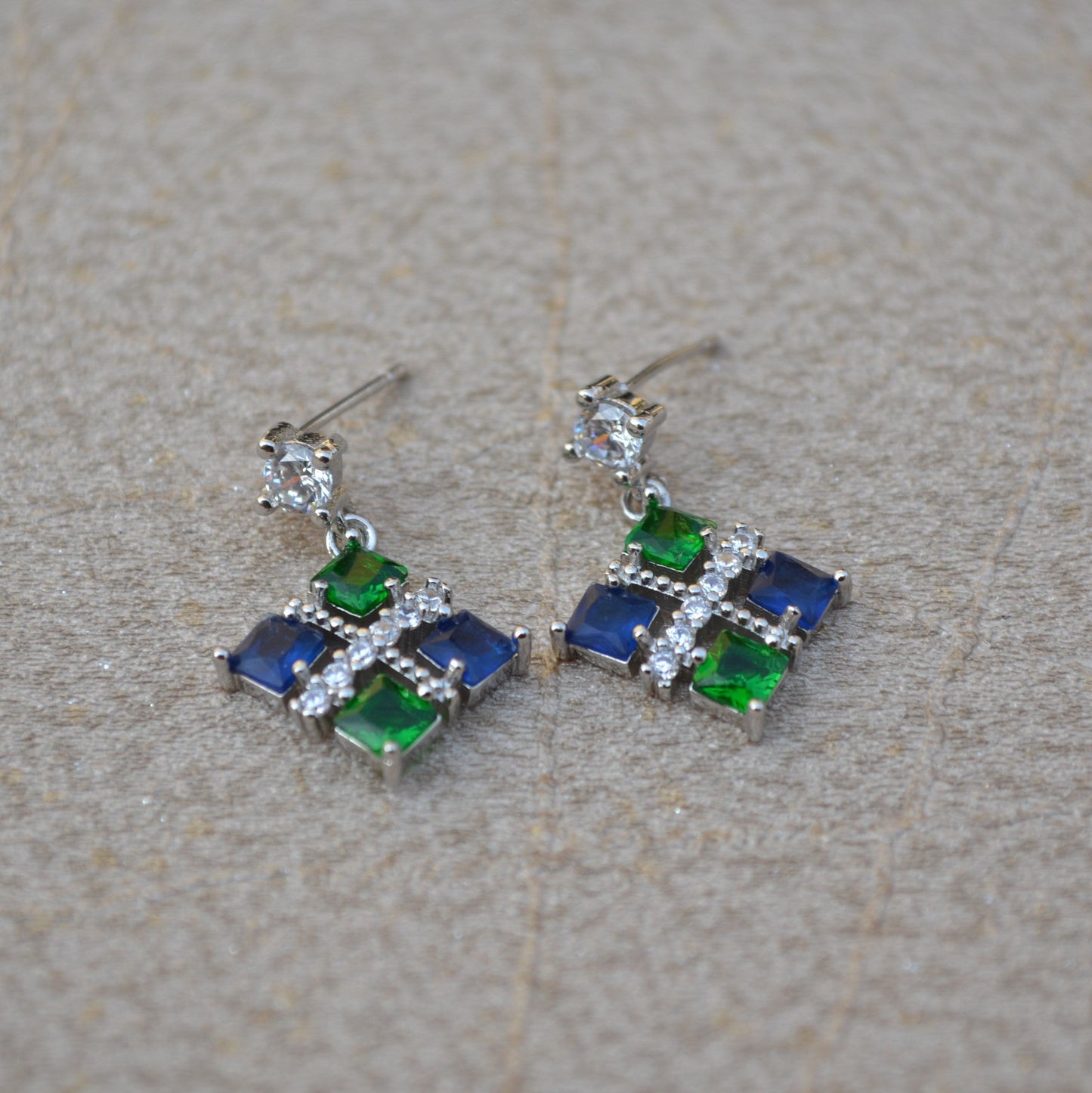 Blue Green Zirconia Earrings