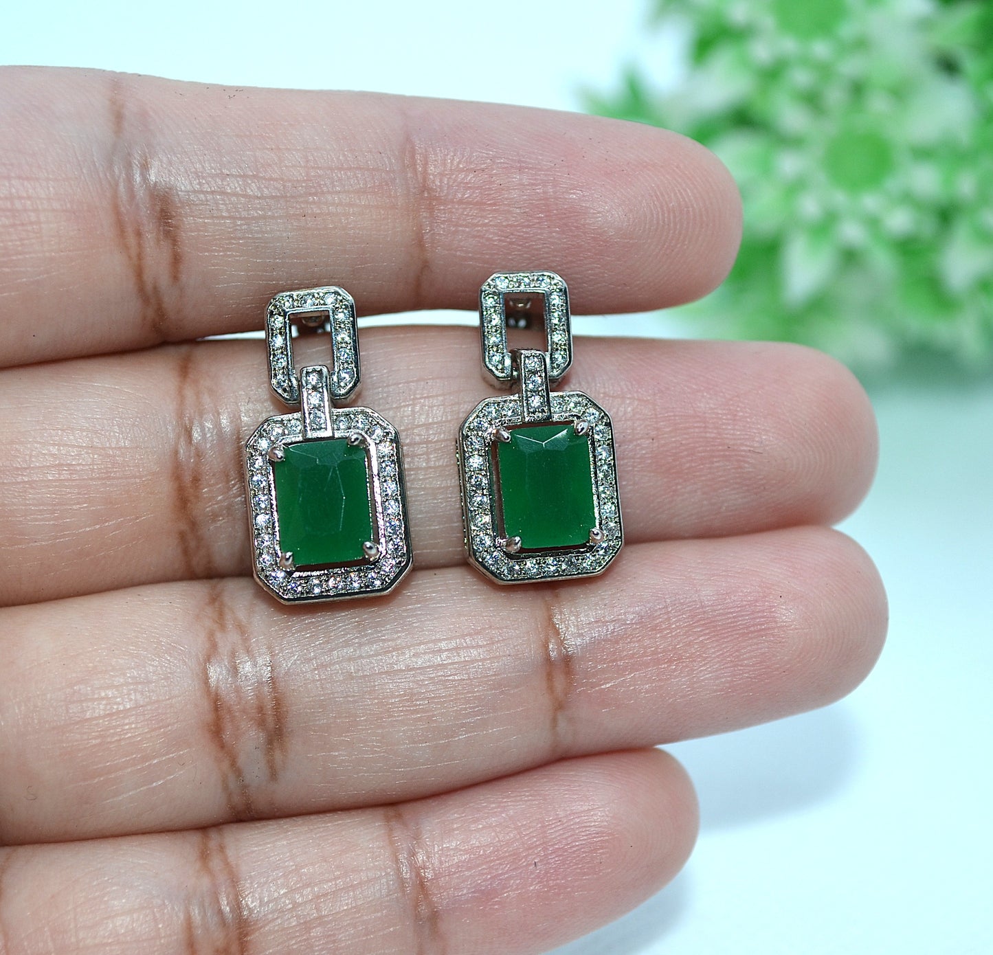 Green Drop Square Studs