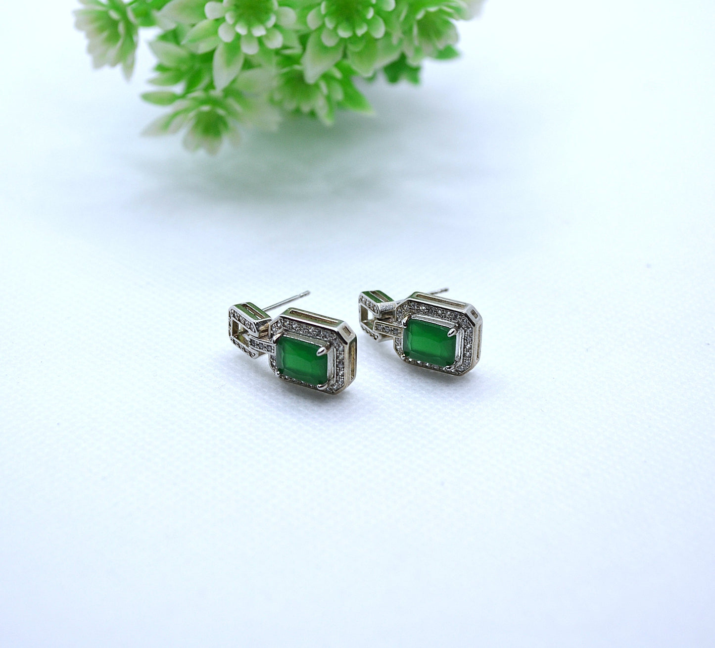 Green Drop Square Studs